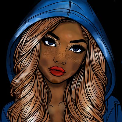 realistic beautiful girl with a hood on