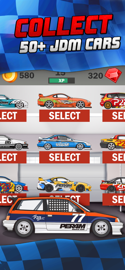 P2R Power Rev Racing - Select from over 50 JDM cars in the P2R Power Rev Racing garage