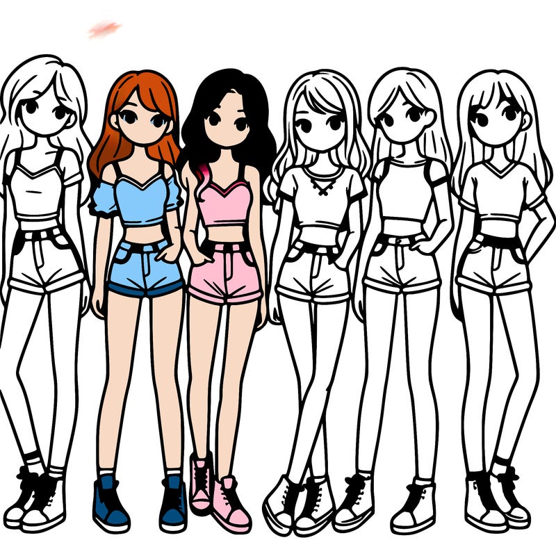 a group of girls wearing crop tops and shorts