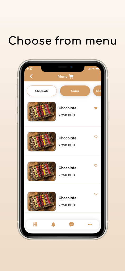 Almanar Bakery - A mobile phone screen displaying the Almanar Bakery app menu with various chocolate box options and their prices.