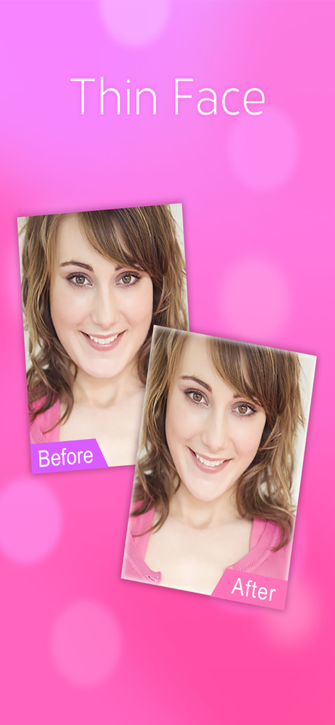 Before and after comparison of a thin face photo editing effect
