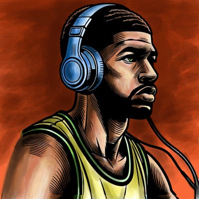 realistic basketball player with beats on