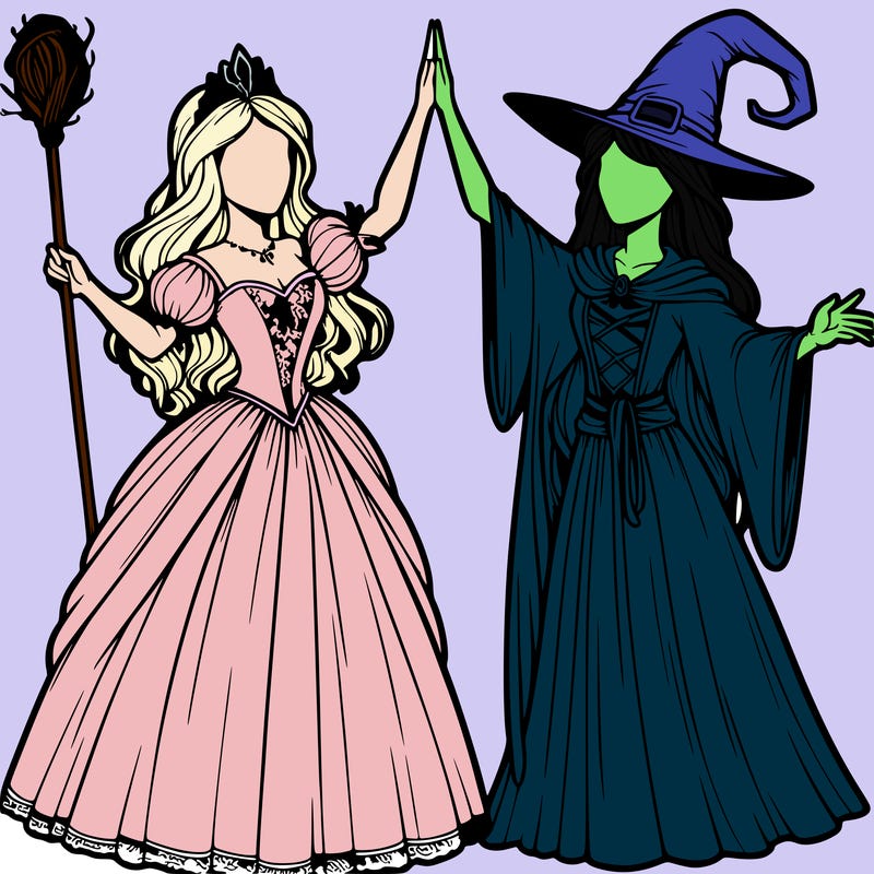 detailed realistic split of a princess and a witch