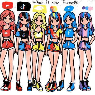 a group of girls wearing crop tops and shorts