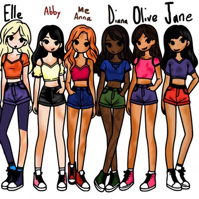a group of girls wearing crop tops and shorts