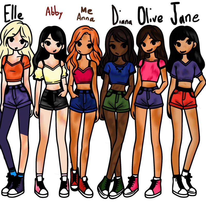 a group of girls wearing crop tops and shorts