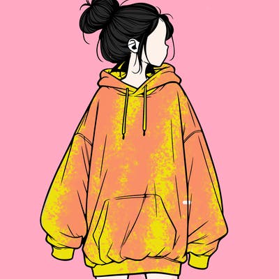 realistic girl with a oversized sweatshirt on and a bun