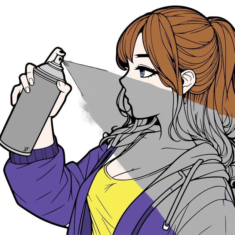 a realistic girl spray, painting