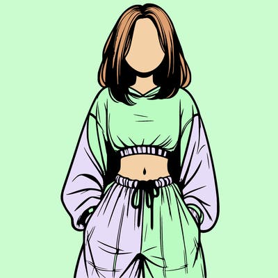 realistic girl faceless with baggy pants and a crop top