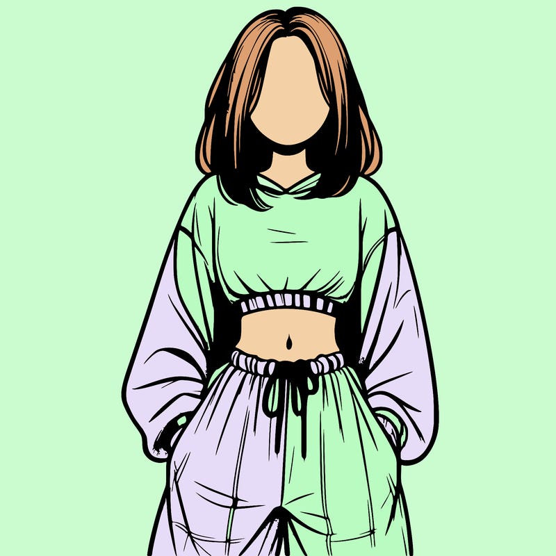 realistic girl faceless with baggy pants and a crop top