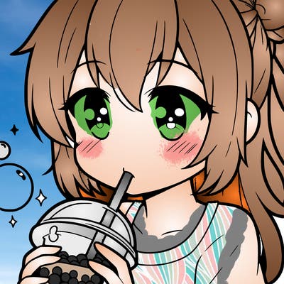 an anime girl drinking boba