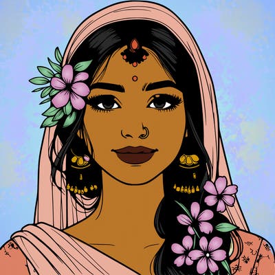 realistic girl with flowers