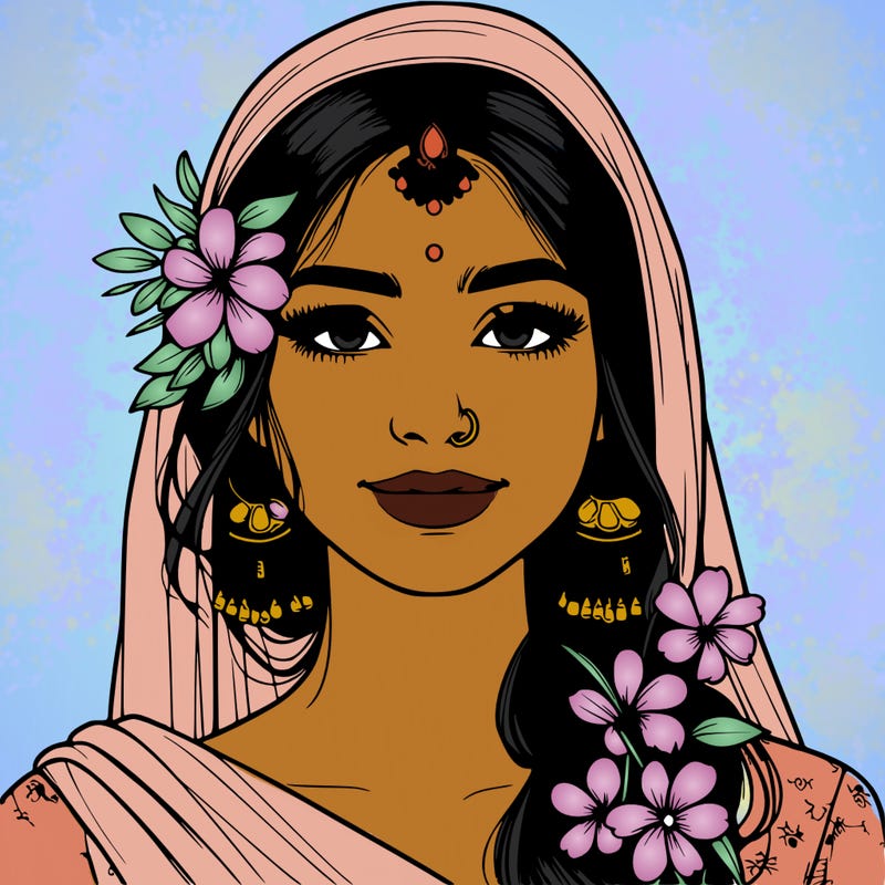 realistic girl with flowers