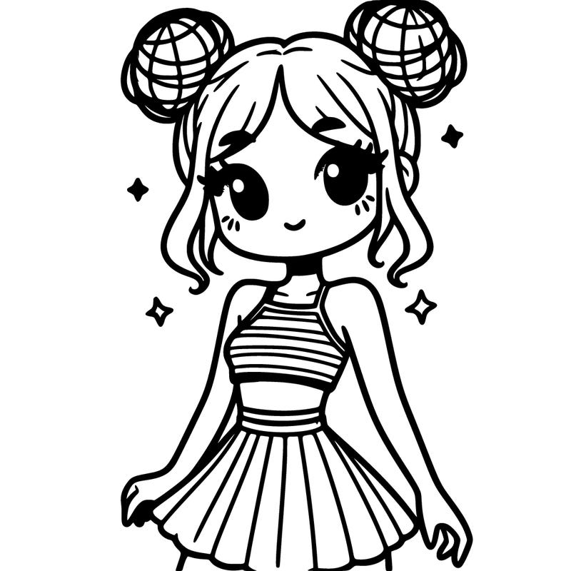 girl wearing crop top and skirt with space buns