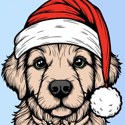 realistic dog with a christmas hat