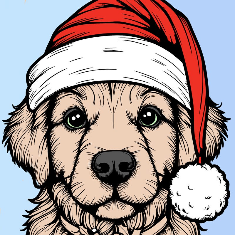realistic dog with a christmas hat