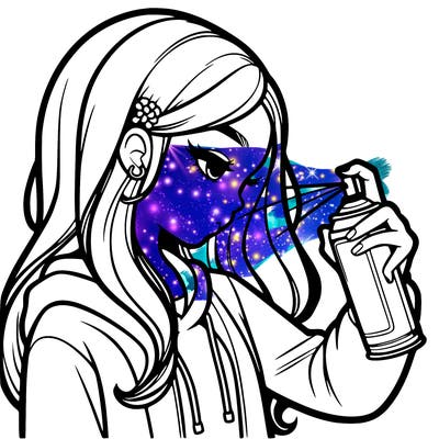 a realistic girl spray painting