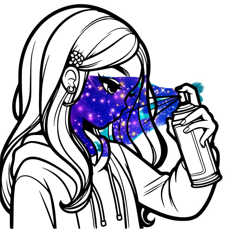 a realistic girl spray painting