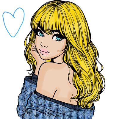 realistic girl with bangs looking over her shoulder