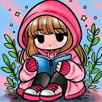 girl in oversized hoodie reading a book