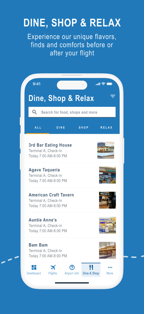 Houston Airports – Official - ヒューストン空港モバイルアプリの空港レストランと小売店のリスト