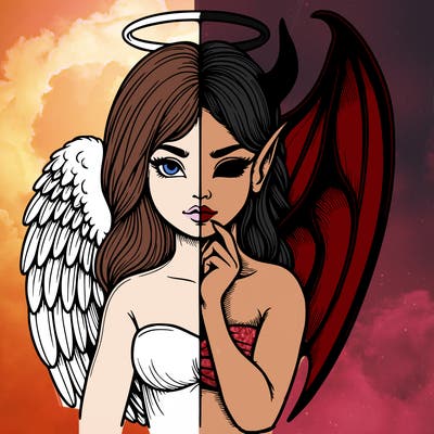 realistic angel half demon