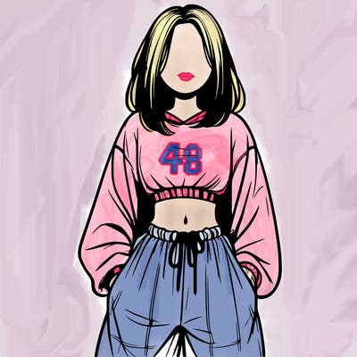 realistic girl faceless with baggy pants and a crop top
