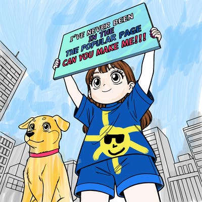 a little cut girl holding a sign that says i’ve never been in the popular page  can you make me!!!