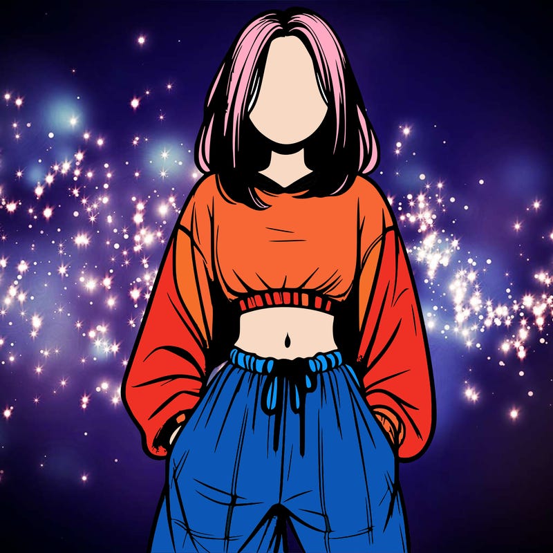realistic girl faceless with baggy pants and a crop top