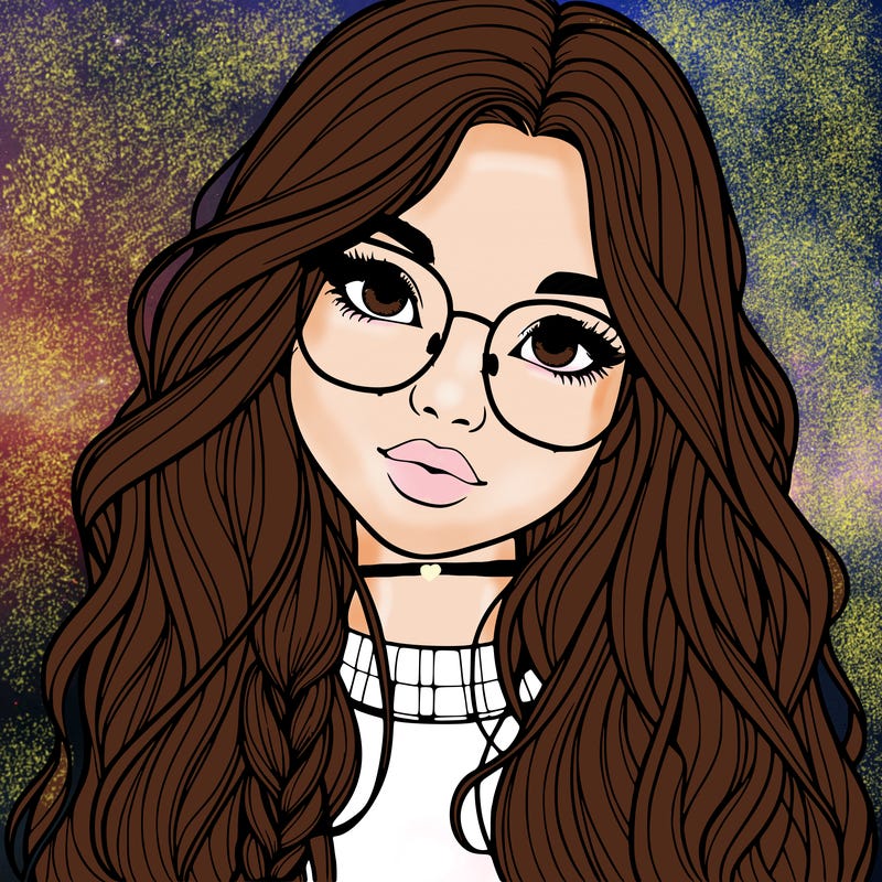 girl with long hair and freckles and glasses realistic