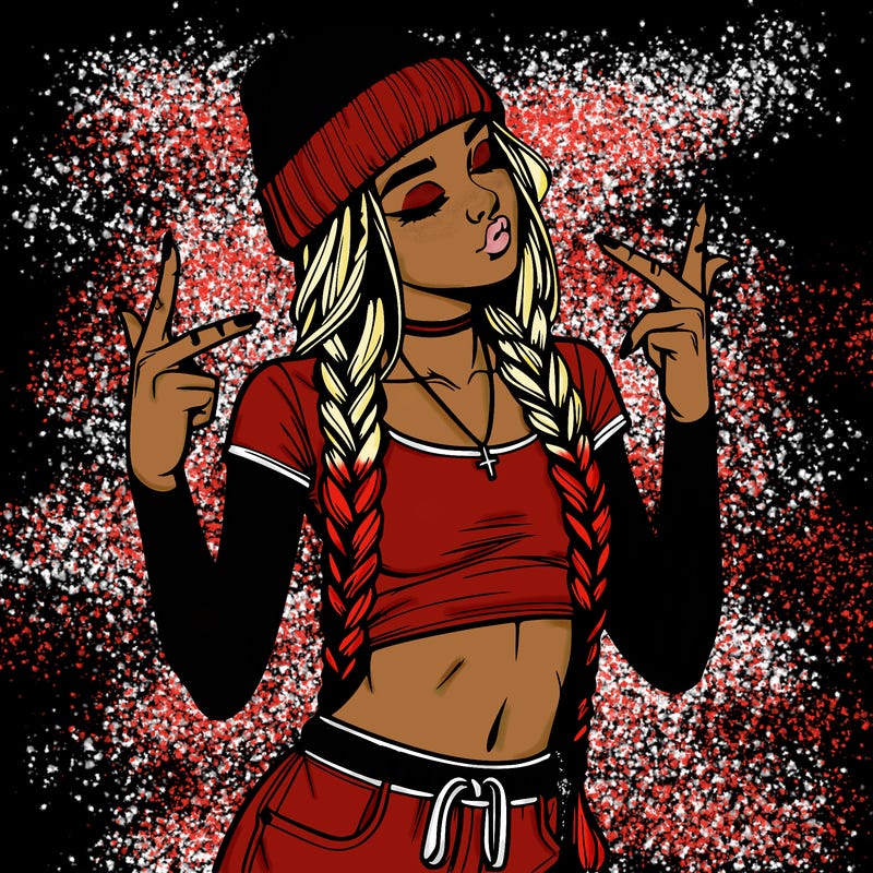 realistic teenage girl with braids and a beanie and crop top doing 🫶🏼