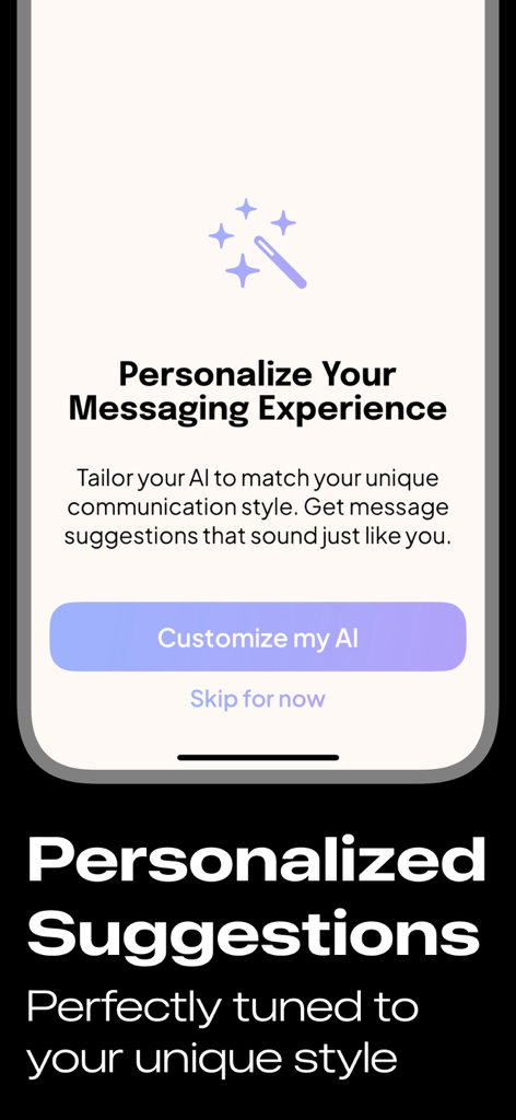 Pick up lines - TextWise - TextWise app screen showcasing personalized AI messaging suggestions tuned to a user's unique style