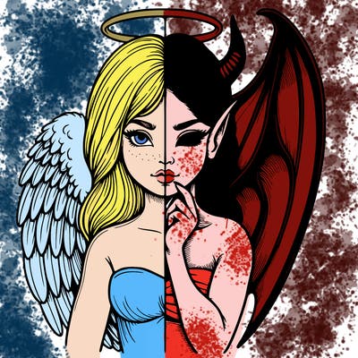 realistic angel half demon