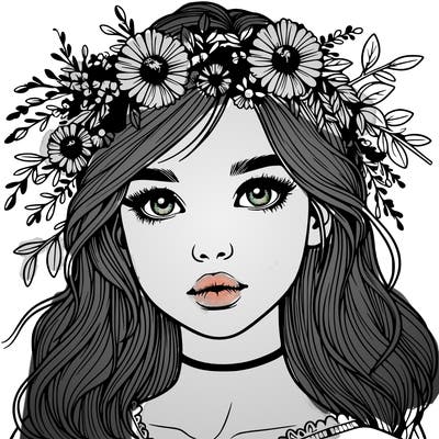 beautiful realistic girl with freckles and a flower crown