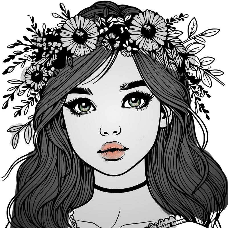 beautiful realistic girl with freckles and a flower crown