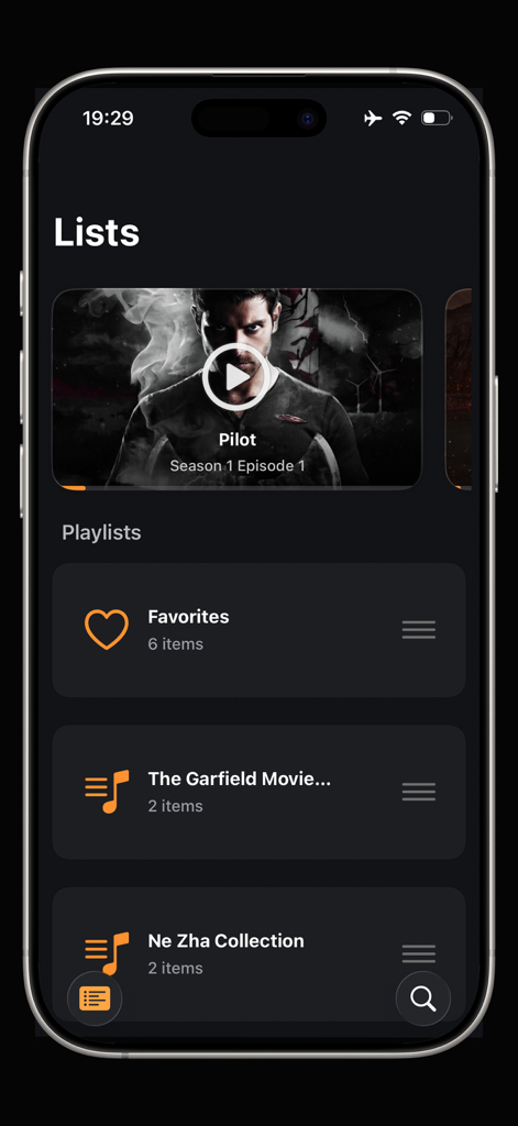 Innine - true hd video player - Innineビデオプレーヤーアプリのスクリーンショット。iPhone上に整理されたビデオプレイリストとメディアライブラリフォルダが表示されています。