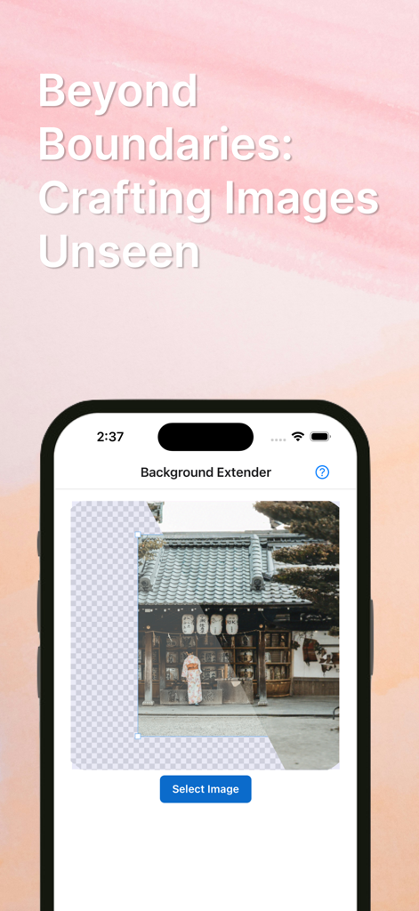 Image Background Extender - Smartphone zeigt KI-Hintergrunderweiterung auf einem Foto.