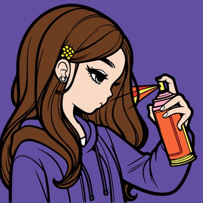 a realistic girl spray painting