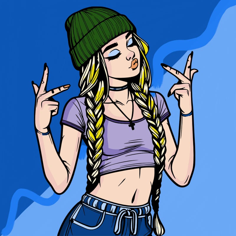 realistic teenage girl with braids and a beanie and crop top doing 🫶🏼