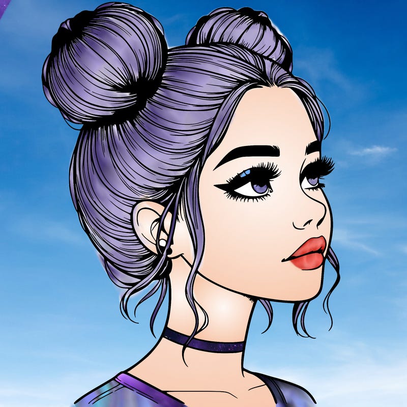 realistic girl with buns on the top of her head