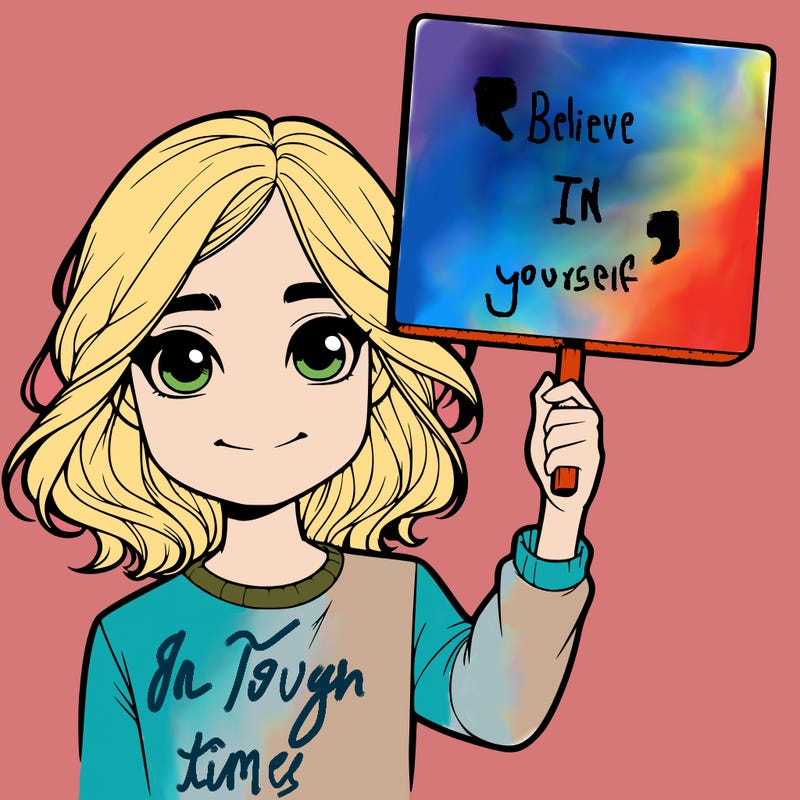 realistic girl holding up a sign