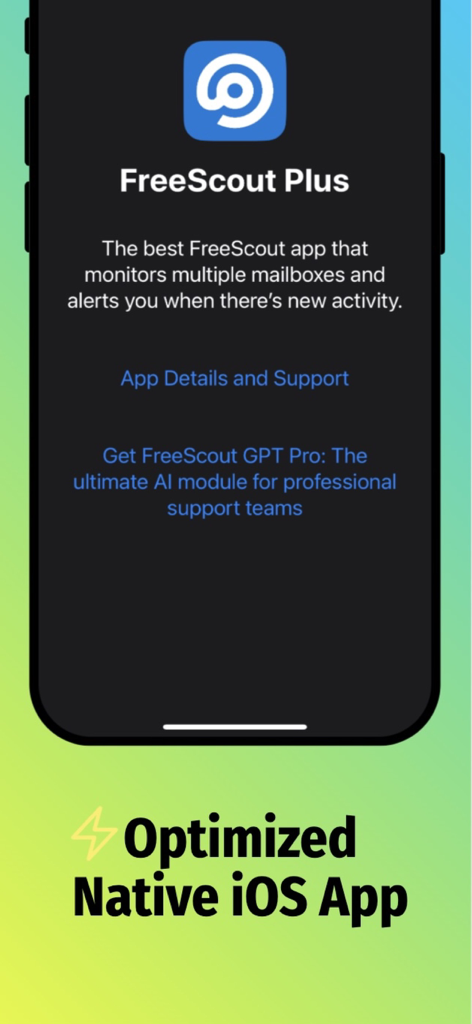 FreeScout Plus native iOS app interface for managing multiple help desk mailboxes