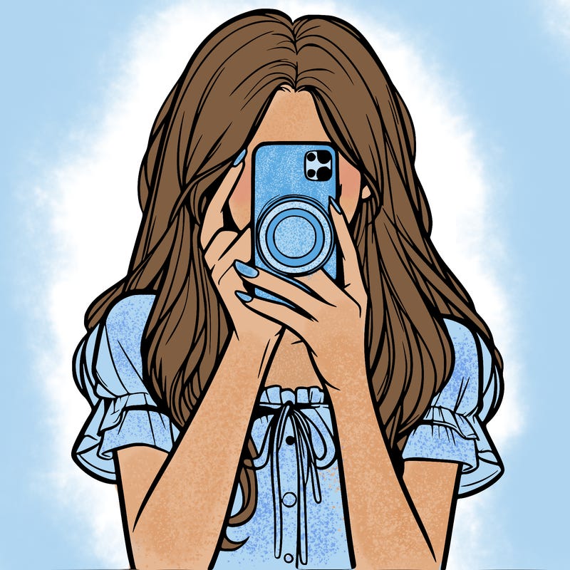a realistic girl holding her phone taking pictures