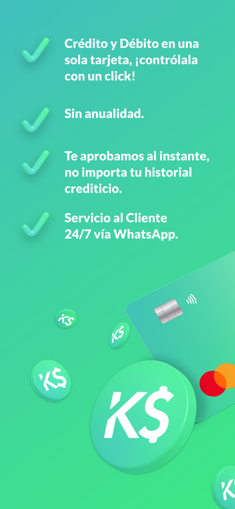 A summary of KabCash features including instant approval no annual fees and 24/7 WhatsApp support displayed over a green background with a credit card icon
