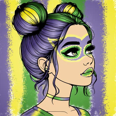 realistic girl with buns on the top of her head