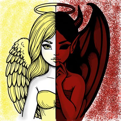 realistic angel half demon