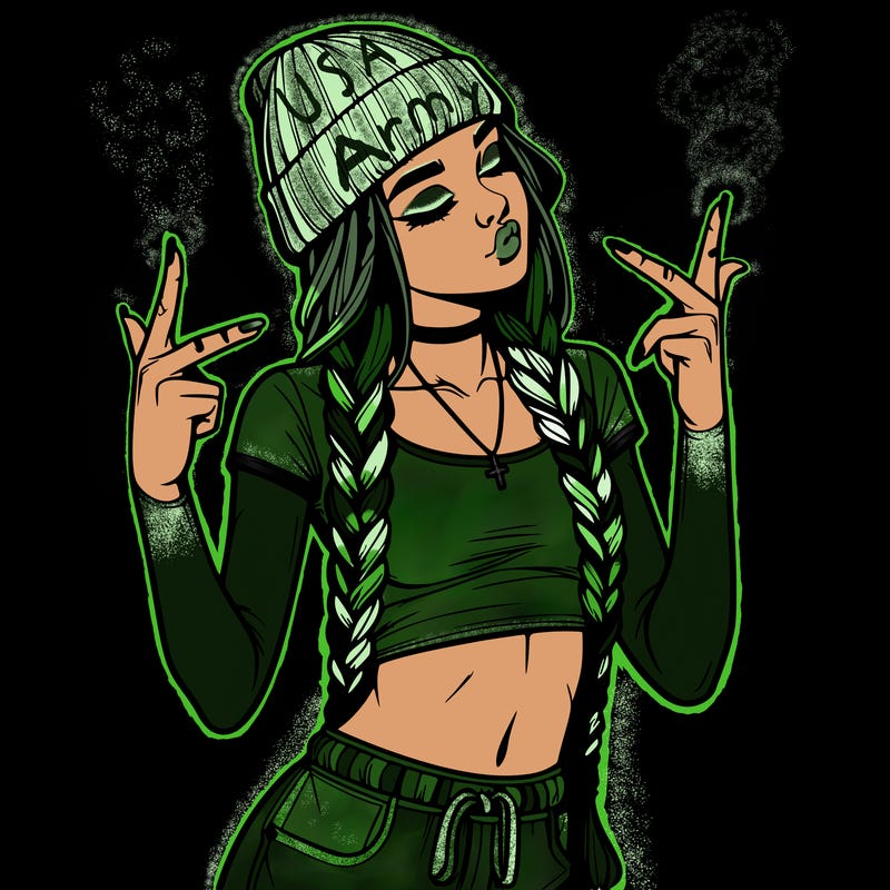 realistic teenage girl with braids and a beanie and crop top doing 🫶🏼