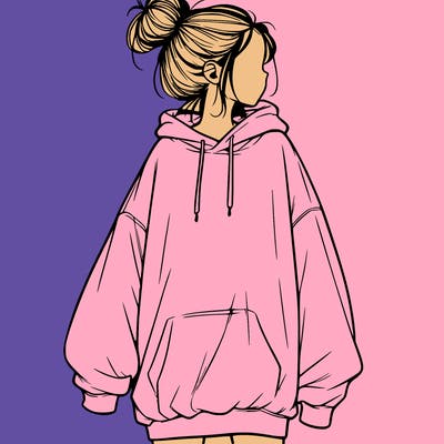 realistic girl with a oversized sweatshirt on and a bun