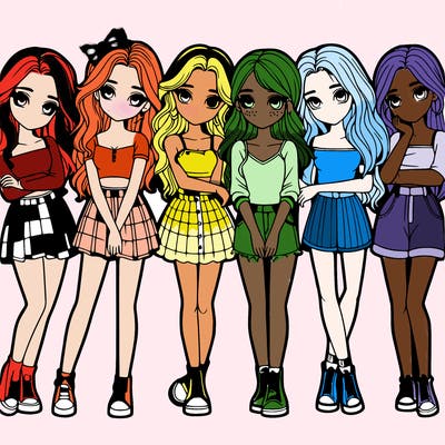 a group of girls realistic