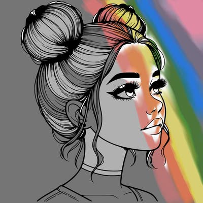 realistic girl with buns on the top of her head